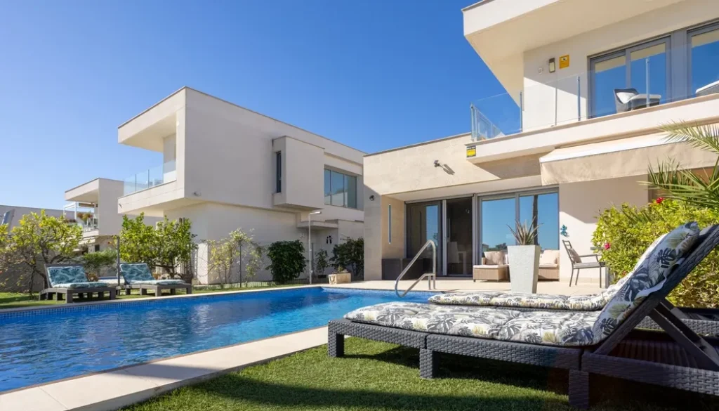 Pool and sun loungers in Spanish Villa